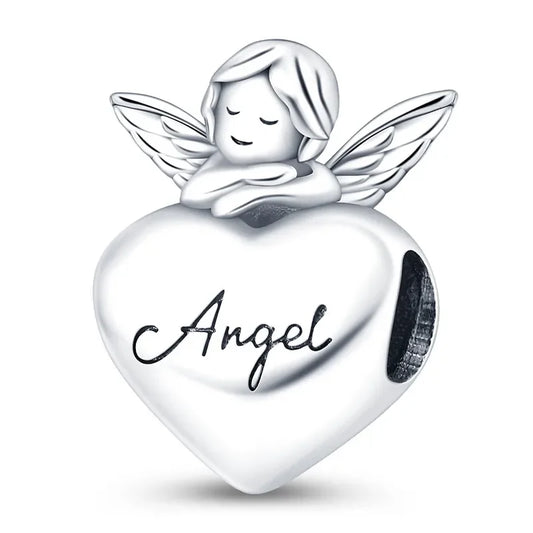 Charm καρδιά με άγγελο και χαραγμένο “Angel” – sterling silver 925