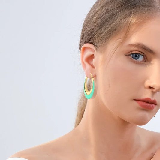 Σκουλαρίκια κρίκοι σε πράσινο και χρυσό από ανοξείδωτο ατσάλι