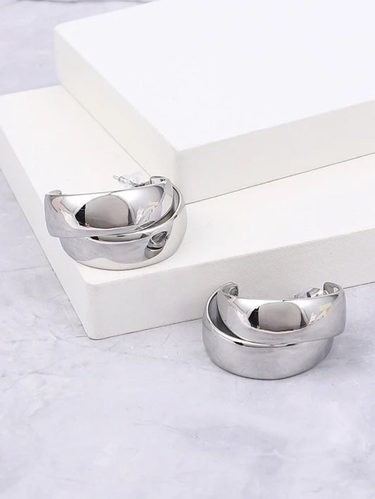 Ασημένια σκουλαρίκια κρίκος με διπλό design