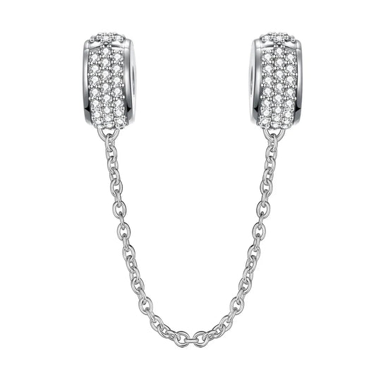 Λαμπερή ασημένια 925 αλυσίδα ασφαλείας με ζιργκόν