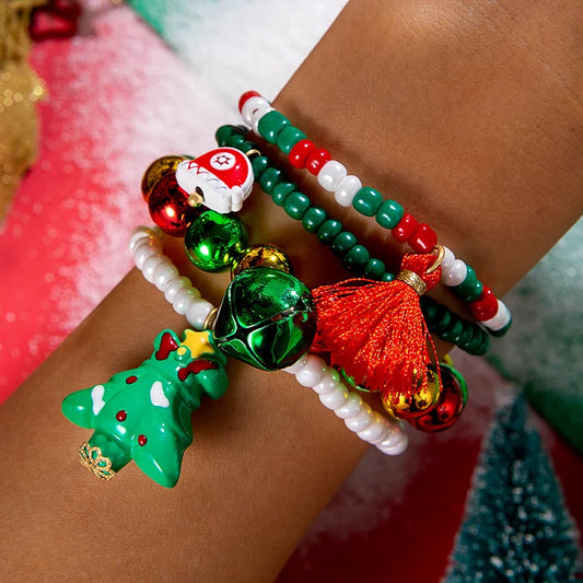 holiday bracelet set me prasino kokkino lefko kai charms