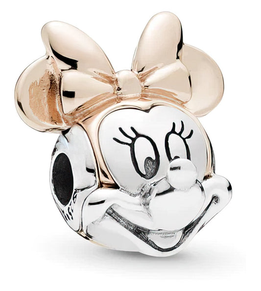 Charm Minnie κεφάλι με φιόγκο δίχρωμο ασημί και ροζ χρυσαφι