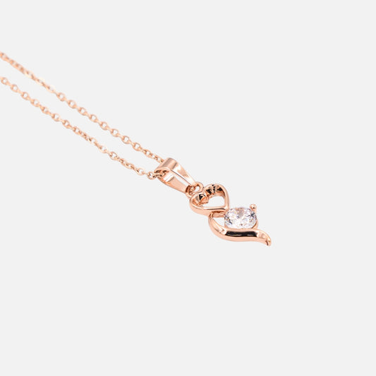 Ροζ Χρυσό Κολιέ με Καρδιά και Λαμπερή Πέτρα !