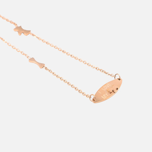 Ροζ Χρυσό Κολιέ με Χαραγμένο Μήνυμα I LOVE MY DOG !