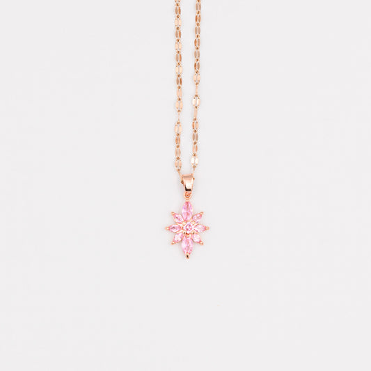 Ροζ Χρυσό Κολιέ με Λουλούδι από Ροζ Κρυστάλλους !