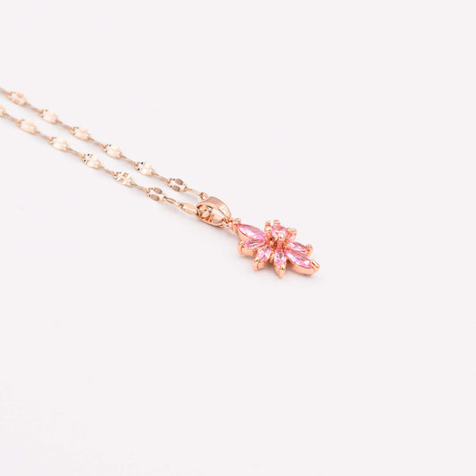 Ροζ Χρυσό Κολιέ με Λουλούδι από Ροζ Κρυστάλλους !