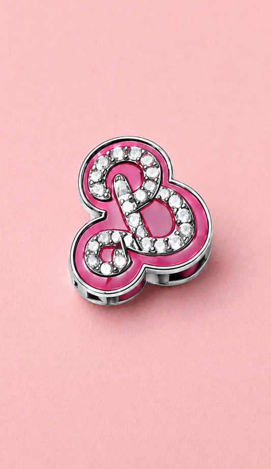 Charm Γράμμα B με Ροζ Σμάλτο & Ζιρκόνια – Glamour σε Στυλ Barbie -925 Silver Plated