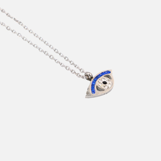 Ασημί Κολιέ με Ματάκι, Μπλε Κρύσταλλα !