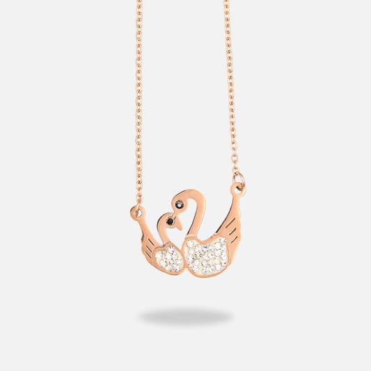 Ροζ Χρυσό Κολιέ με Δύο Κύκνους και Ζιργκόν – Αιώνια Αγάπη !