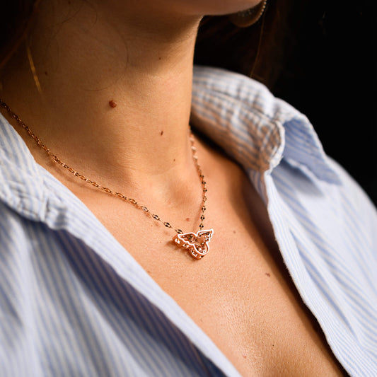 Ροζ Χρυσό Κολιέ με Φτερά Αγγέλου και Διακριτικά Στρας !