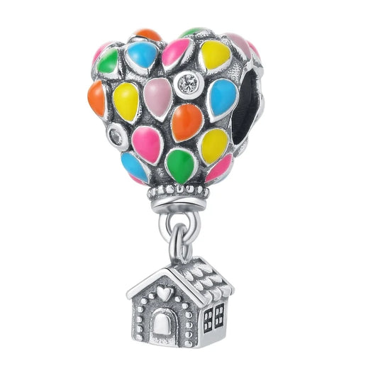 Ασημένιο charm με πολύχρωμα μπαλόνια και σπιτάκι
