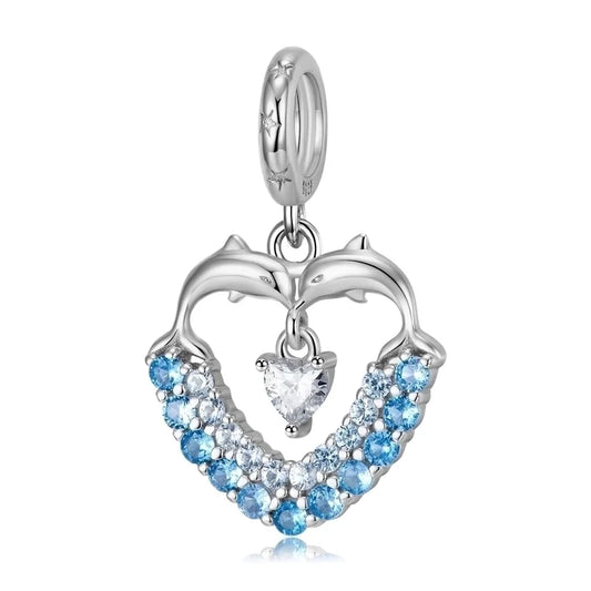 Charm δελφίνια από ασήμι 925 με μπλε κρύσταλλα