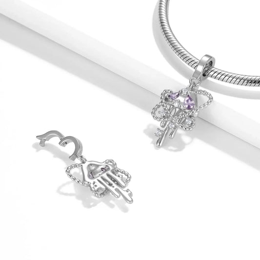 Charm μέδουσα με μωβ κρύσταλλα και λευκές πέτρες – Sterling Silver 925