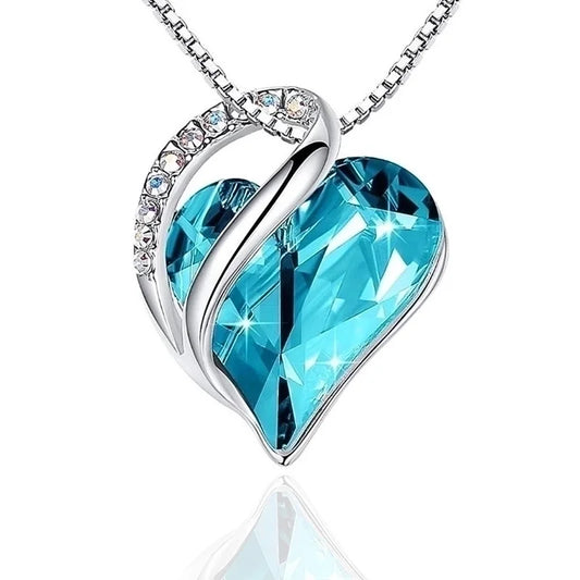 luxury blue heart necklace με ασημί καμπύλη