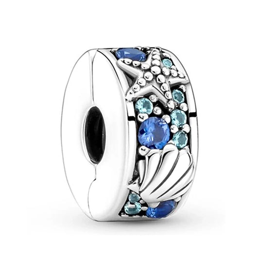 Ασήμι charm με αστερία κοχύλι και μπλε ζιργκόν