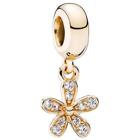 Χρυσαφί charm με κρεμαστό λουλούδι και στρας