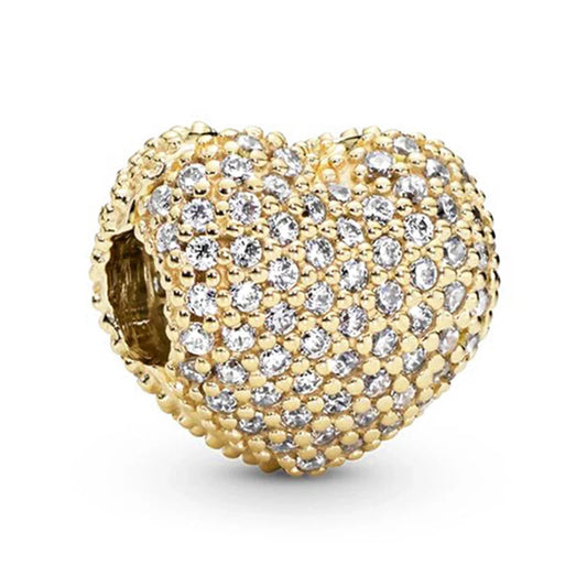 Χρυσαφί καρδιά με στρας για βραχιόλια charm