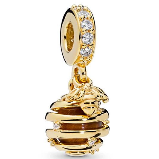 Χρυσαφί charm με μελισσούλα και κυψέλη για βραχιόλι