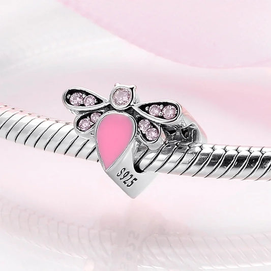 Πεταλούδα με ροζ λεπτομέρειες σε ασήμι 925