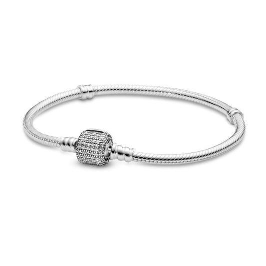 Ασημί βραχιόλι τύπου φίδι με κούμπωμα pavé