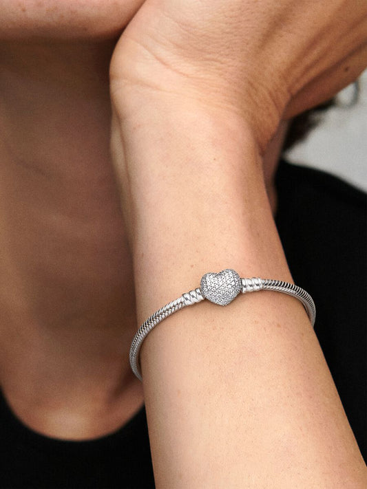 Βραχιόλι με ζιργκόν pavé σε clasp καρδιά – sterling silver 925