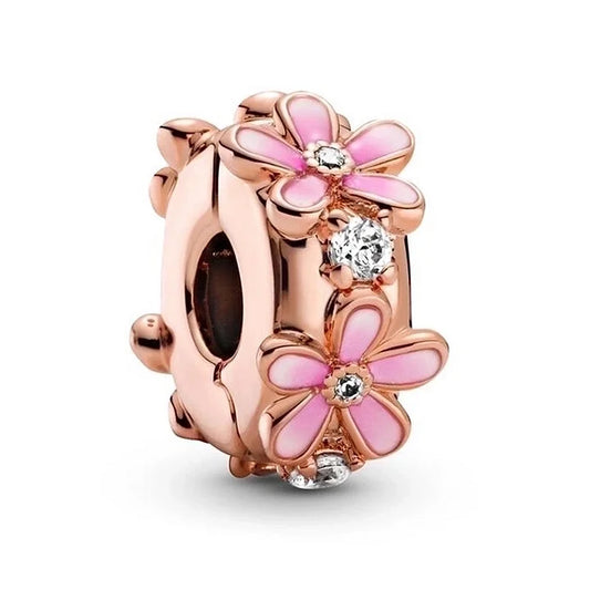 Charm ροζ χρυσό με ροζ λουλούδια και ζιργκόν