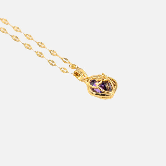 Χρυσό Κολιέ με Μωβ Καρδιά !