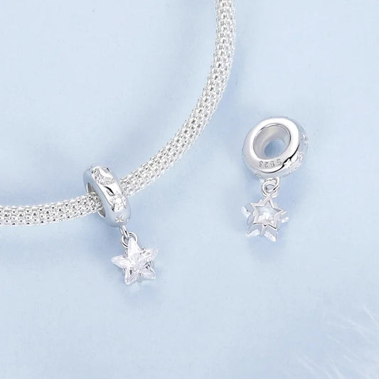 Charm φεγγάρι και αστέρια με κρεμαστό λευκό αστέρι – sterling silver 925