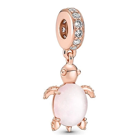 Ροζ charm χελώνα με κρυστάλλινο σώμα και ζιργκόν
