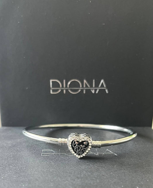 Ασημί charm βραχιόλι με καρδιά love και πέτρες ζιργκόν