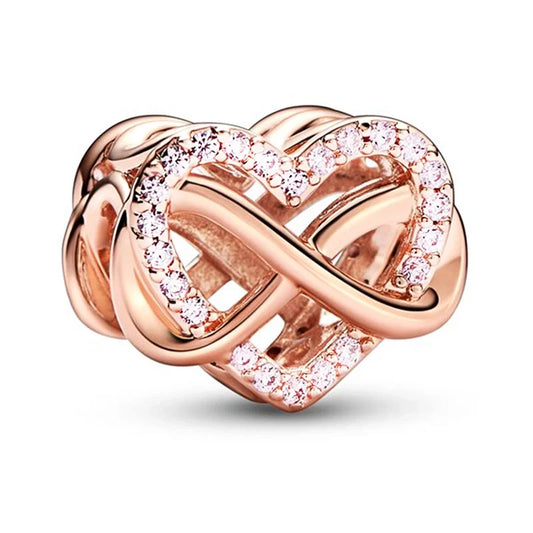 Ροζ χρυσό charm με καρδιά και άπειρο σχέδιο με λαμπερά ζιργκόν