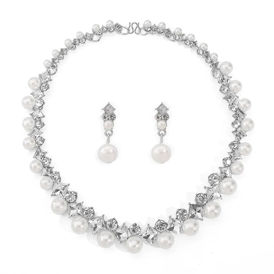 Σετ κολιέ και σκουλαρίκια με μαργαριτάρια και κρυστάλλους σε ασημί baroque στυλ
