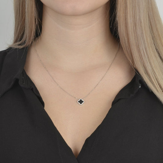 Ασημένιο κολιέ με σταυρό , μαύρη λεπτομέρεια και κρυστάλλινο πλαίσιο. silver jewerly