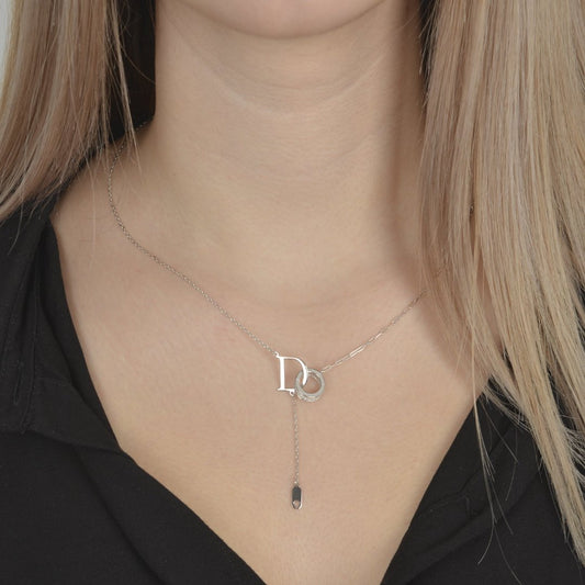 Ασημένιο κολιέ 925 με γράμμα D και μοντέρνα αλυσίδα silver.