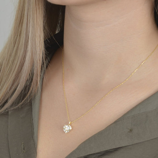 Χρυσό κολιέ από ασήμι 925 με καρδιά από κρύσταλλο και μοντέρνες λεπτομέρειες silver jewerly
