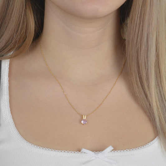 Κολιέ από ασήμι 925 με ροζ ζιργκόν και λεπτομέρειες κορώνας silver jewerly