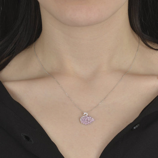 Κολιέ από ασήμι 925 με κυκνο και λαμπερά ροζ ζιρκόν silver jewerly