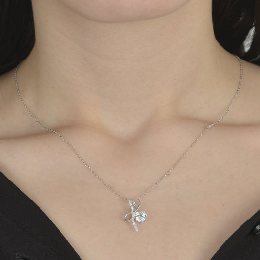 Κολιέ από ασήμι 925 με φιόγκο και κεντρικό ζιργκόν silver jewerly