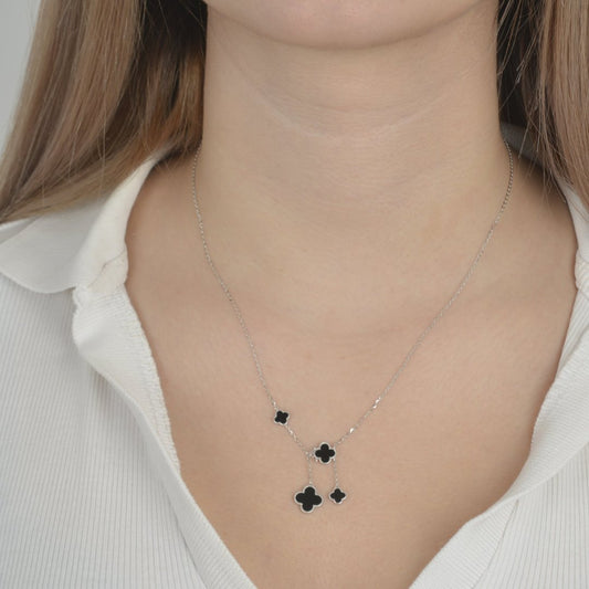 Κολιέ από ασήμι 925 με μαύρα τριφύλλια silver jewerly