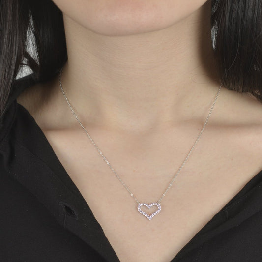 Κολιέ από ασήμι 925 με ροζ καρδιά από ζιργκόν silver jewerly