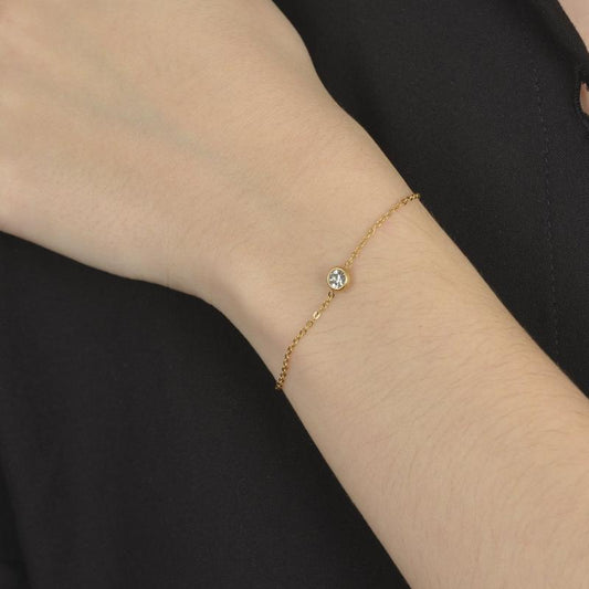 Χρυσό βραχιόλι με μονόπετρο ζιργκόν
