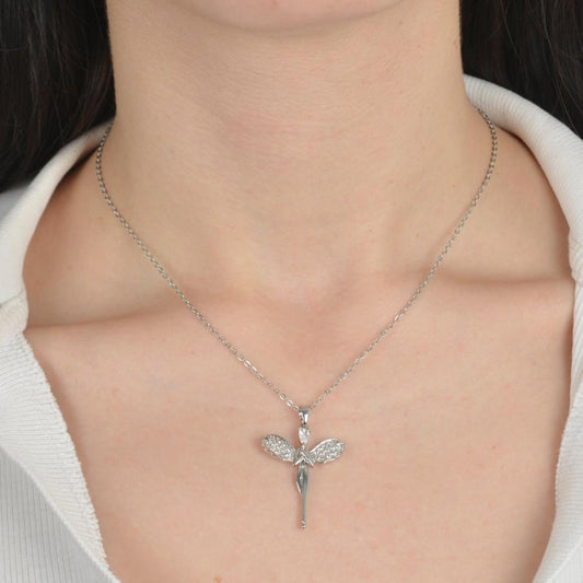 Ασημένιο κολιέ με μενταγιόν νεράιδα διακοσμημένη με ζιρκόν.