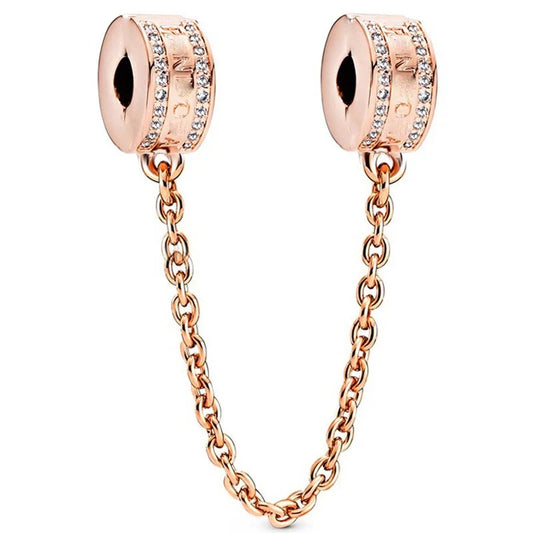 Charm ασφαλείας με αλυσίδα και ροζ επιχρύσωση