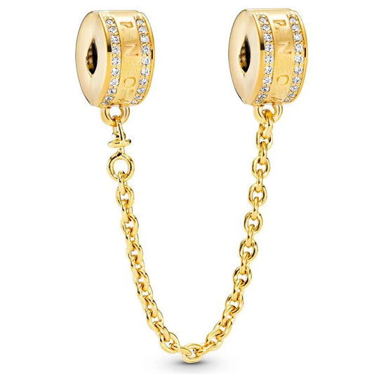 Χρυσό charm ασφαλείας με αλυσίδα και στρας