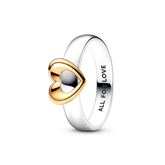 Ασημί δαχτυλίδι με χρυσή καρδιά και χαραγμένο μήνυμα "All for love".