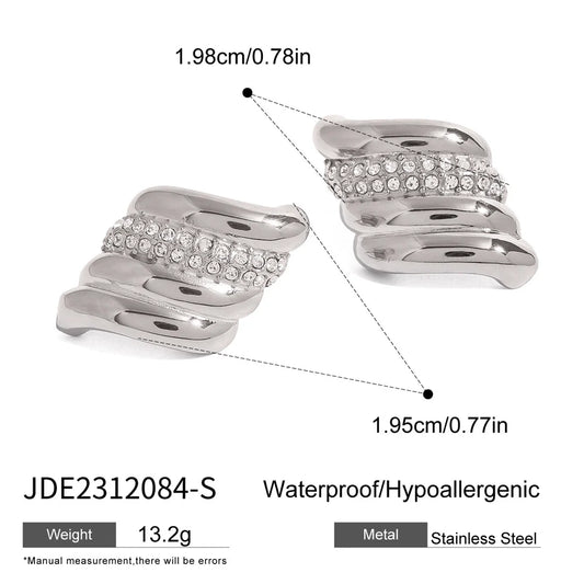 Ασημί καρφωτά σκουλαρίκια από ανοξείδωτο ατσάλι με γεωμετρικό σχέδιο και ζιργκόν, διαστάσεις 1.95cm και βάρος 13.2g.