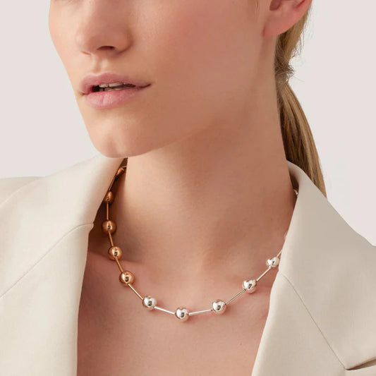 Δίχρωμο επιχρυσωμένο κολιέ από ανοξείδωτο ατσάλι με σφαιρικές λεπτομέρειες, μήκος 47cm, βάρος 19.8g