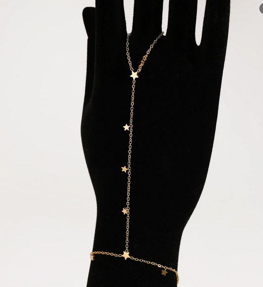 Βραχιόλι hand chain με δαχτυλίδι και αστεράκια