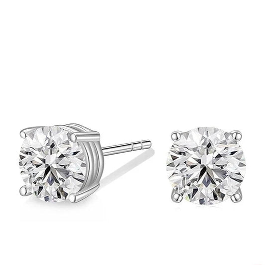 Ασημί σκουλαρίκια με στρογγυλό λευκό ζιργκόν