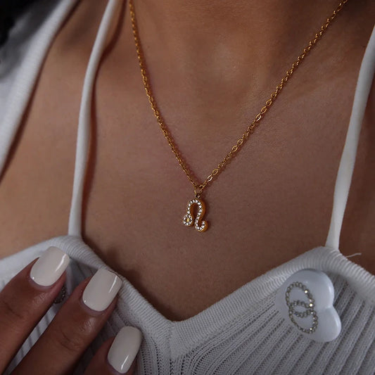 Επιχρυσωμένο 18 καρατίων χρυσό κολιέ με ζώδιο Λέοντα και ζιργκόν